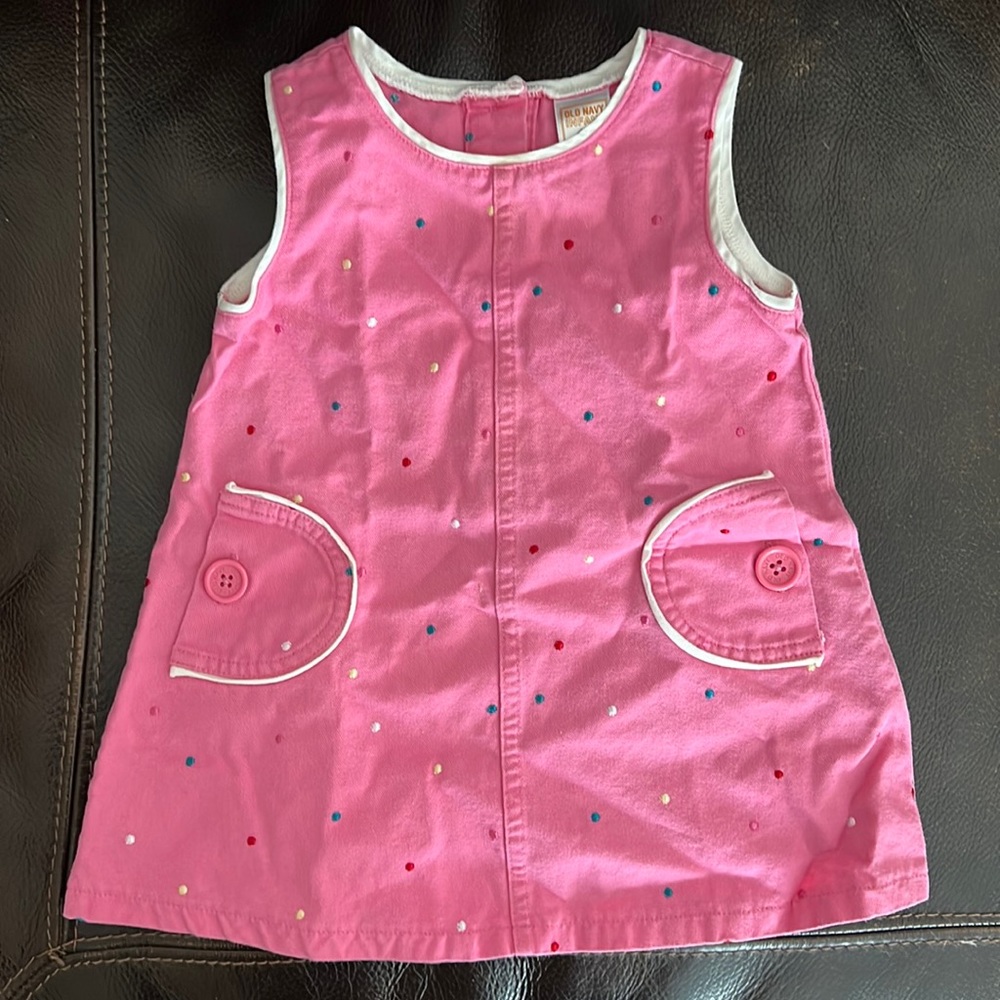 Old Navy 6-12 month pink dress with sewn polka dots